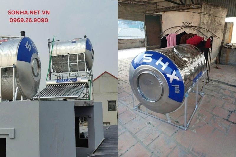 Ảnh thực tế Bồn nước Inox Sơn H&agrave; Xanh SHX 6000L Ngang  SHX.N6000F1380