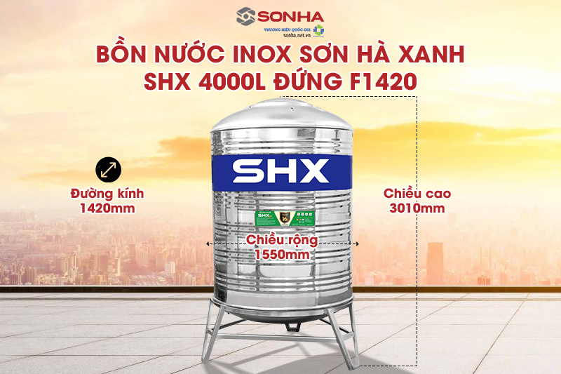 Kích thước bồn inox đứng SHX 4000L F1420