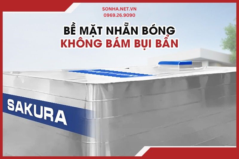 Bể vuông đặt nổi inox Sakura 1500L sở hữu bề mặt nhẵn bóng và không bám bụi bẩn
