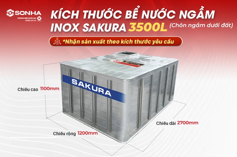 Thông số kỹ thuật bể ngầm Sakura 3500L