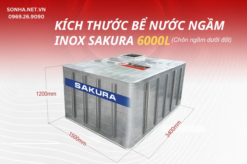 Thông số kỹ thuật bể ngầm Sakura 6000L