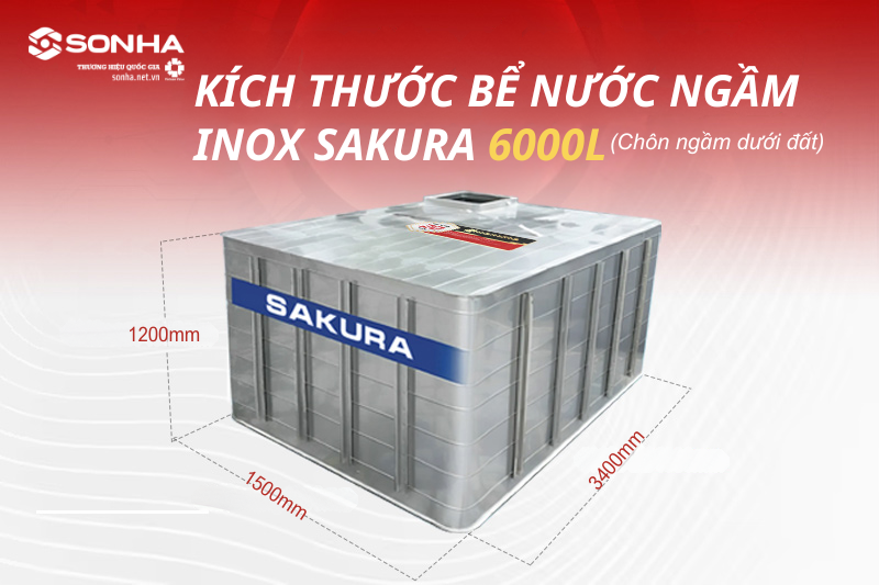 Thông số kỹ thuật bể ngầm Sakura 6000L