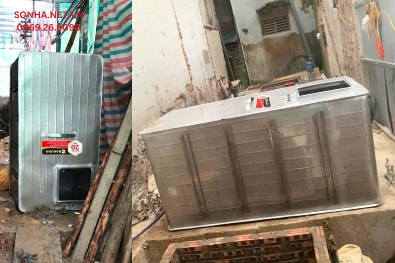 H&igrave;nh ảnh lắp đặt bể nước ch&ocirc;n ngầm inox Sakura
