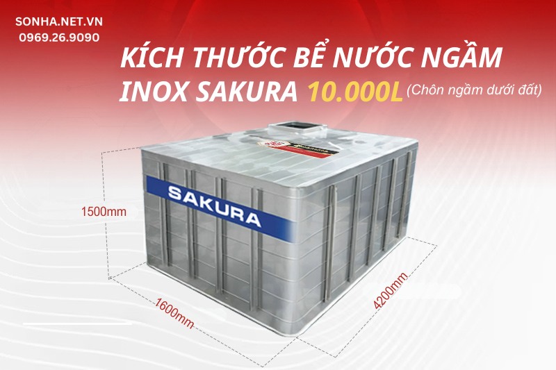 Th&ocirc;ng số kỹ thuật bể ngầm Sakura 10.000L