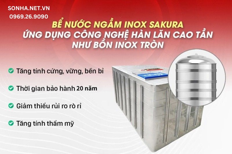 Bồn nước inox ngầm 10.000L ứng dụng c&ocirc;ng nghệ h&agrave;n lăn 2 mặt