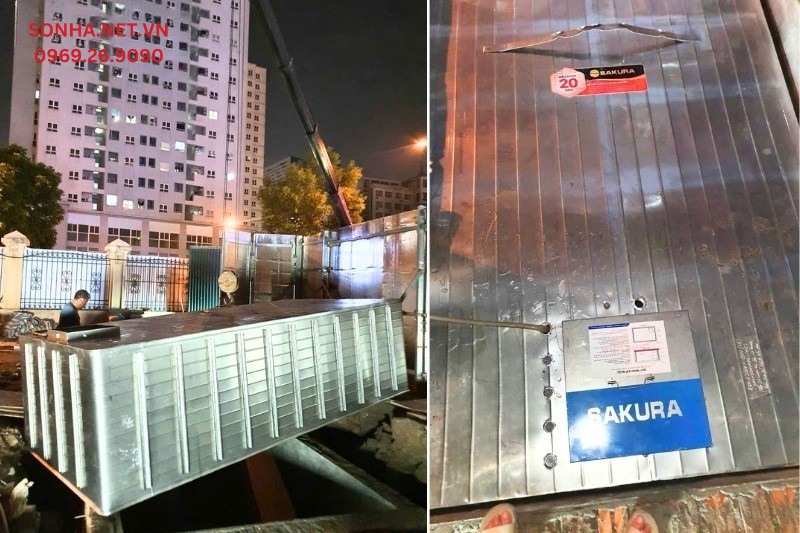 H&igrave;nh ảnh lắp đặt bể nước ch&ocirc;n ngầm inox Sakura tại nh&agrave; kh&aacute;ch h&agrave;ng