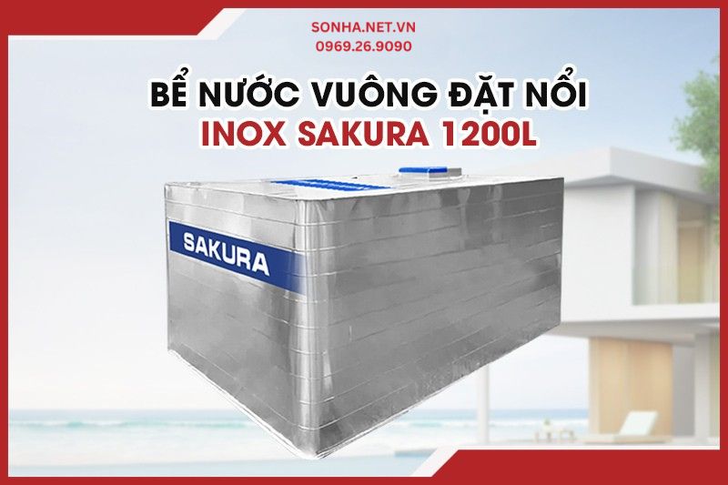 Bể nước vuông đặt nổi inox Sakura dễ dàng thay thế bể bê tông truyền thống