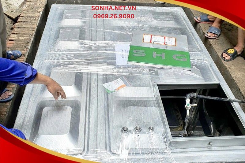 Lắp đặt bể nước ch&ocirc;n ngầm Sơn H&agrave; Xanh 1500L