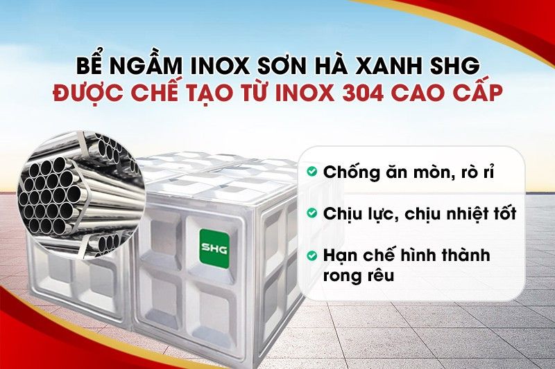 Bể nước inox ch&ocirc;n ngầm SHG 1500L được chế tạo từ inox 304