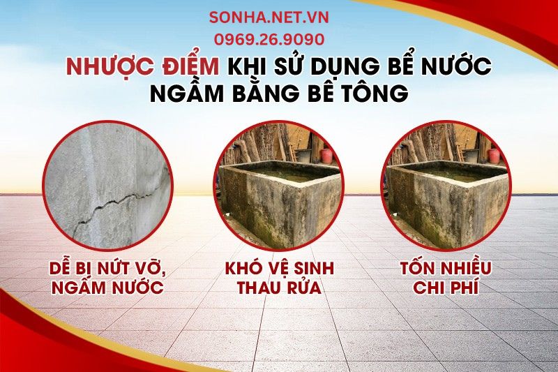 Nhược điểm khi sử dụng bể nước ngầm bằng bê tông truyền thống