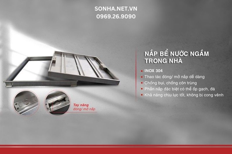 Nắp bể ngầm inox 600x600, chịu tải 500kg