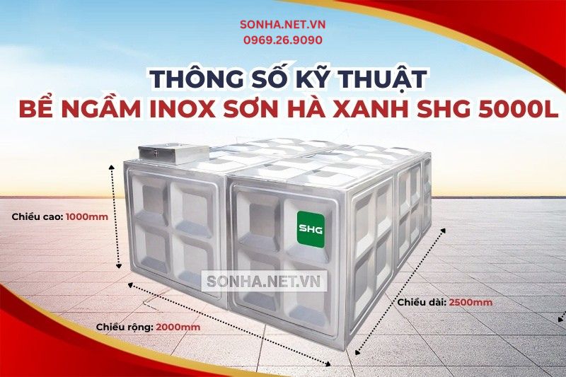 Thông số kích thước của bể nước chôn ngầm inox SHG 5000L