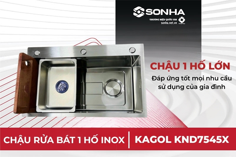 Chậu Kagol KND7545X có thiết kế 1 hố to dễ dàng sử dụng