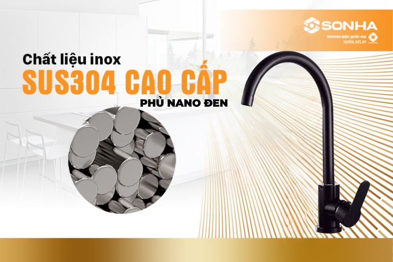 Vòi K19 được làm từ inox SUS 304 cao cấp phủ nano đen