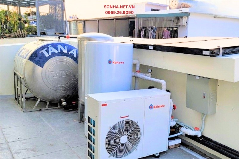 Lắp đặt hệ thống nước nóng trung tâm heat pump tách rời
