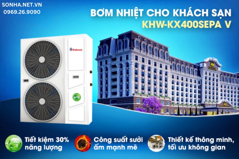 Máy bơm nhiệt Heatpump Kahawa 38KW biến tần khách sạn KHW-KX400SEPA V