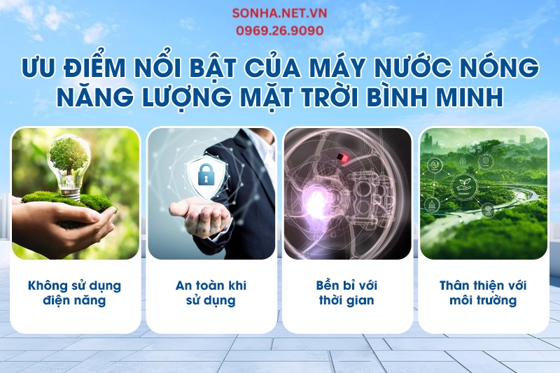 Ưu điểm nổi bật của m&aacute;y nước n&oacute;ng mặt trời B&igrave;nh Minh