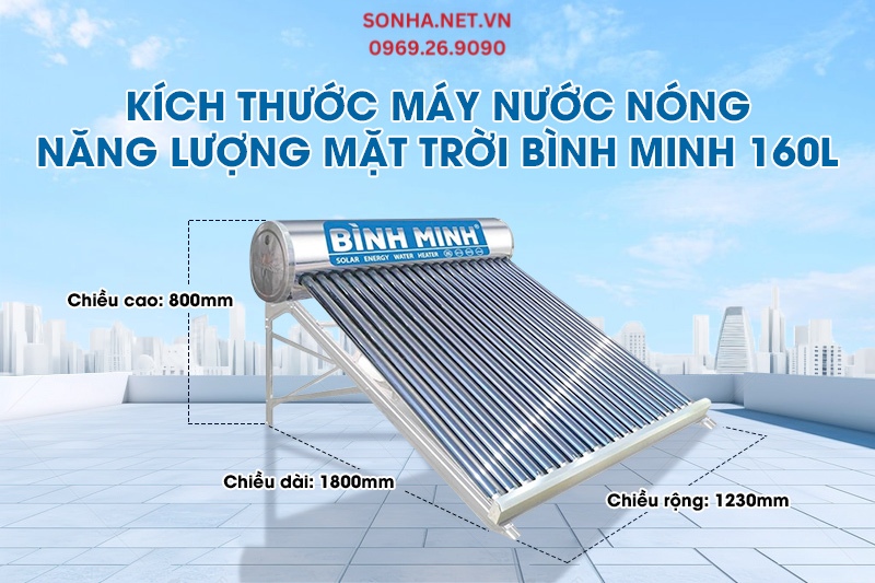 K&iacute;ch thước m&aacute;y nước n&oacute;ng năng lượng mặt trời B&igrave;nh Minh 130L