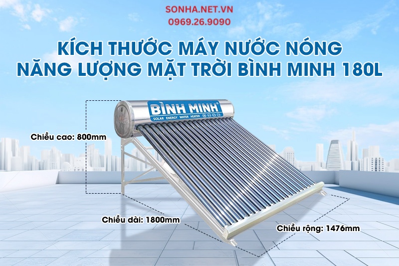 K&iacute;ch thước m&aacute;y nước n&oacute;ng năng lượng mặt trời B&igrave;nh Minh 180L