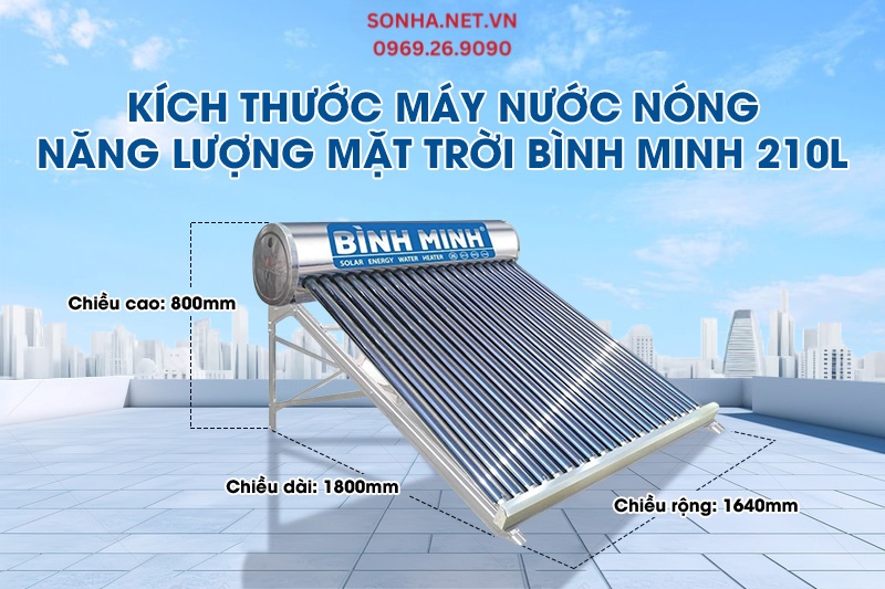 K&iacute;ch thước m&aacute;y nước n&oacute;ng năng lượng mặt trời B&igrave;nh Minh 210L