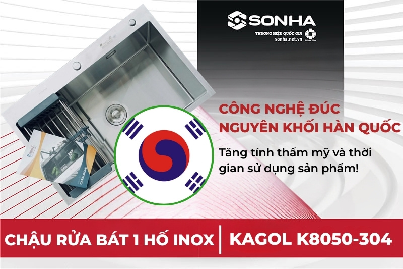 Bồn rửa bát 1 hộc Kagol K8050-304 được sản xuất theo công nghệ tiên tiến