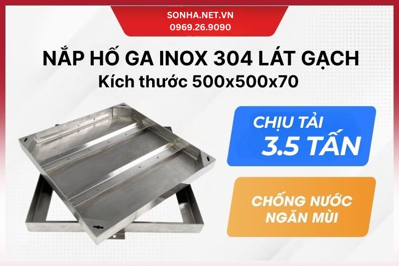 Nắp hố ga inox lát gạch kích thước 500x500x70