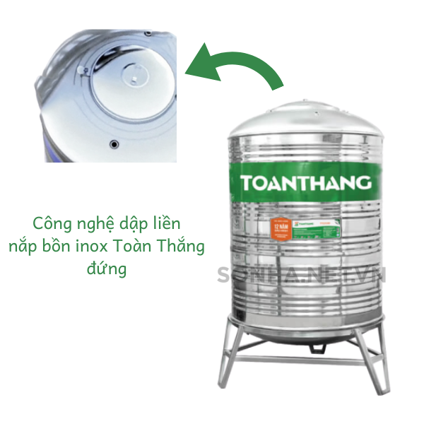 Công nghệ dập liền nắp bồn của bồn nước inox Toàn Thắng đứng