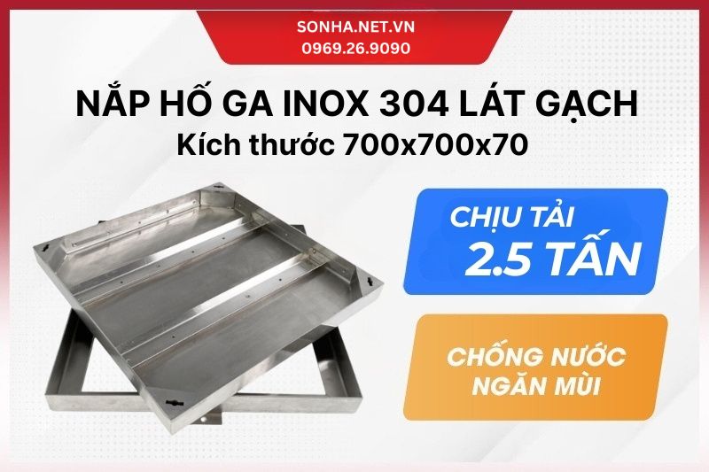 Nắp hố ga inox 304 700x700x70 chịu tải 2.5 tấn - giảm gi&aacute; đặc biệt 