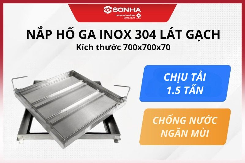 Siêu phẩm nắp hố ga inox 304 kích thước 700x700x70 chịu tải 1.5 tấn