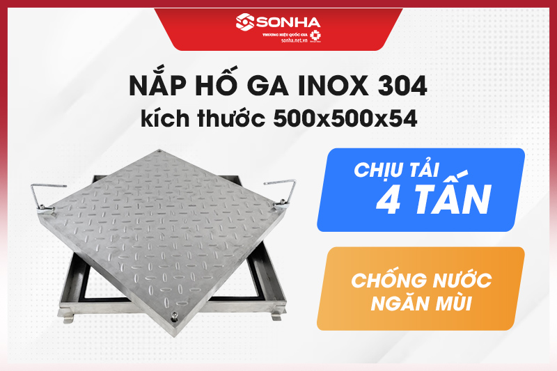 Nắp hố ga inox 304 kích thước 500x500x54 giảm giá 20% 