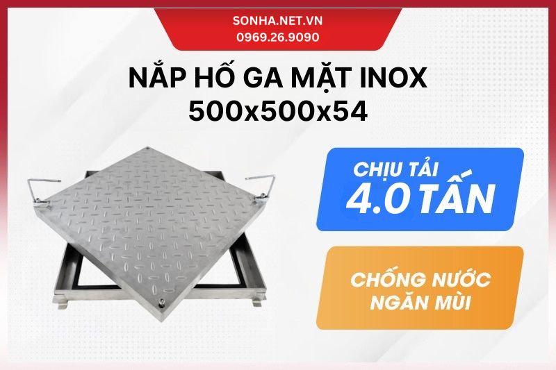 Nắp hố ga inox 304 k&iacute;ch thước 500x500x54 - chịu tải 4 tấn