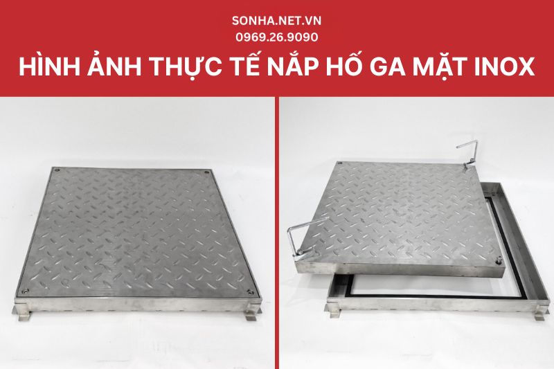 Hình ảnh thực tế nắp hố ga chống nước, ngăn mùi, mặt inox