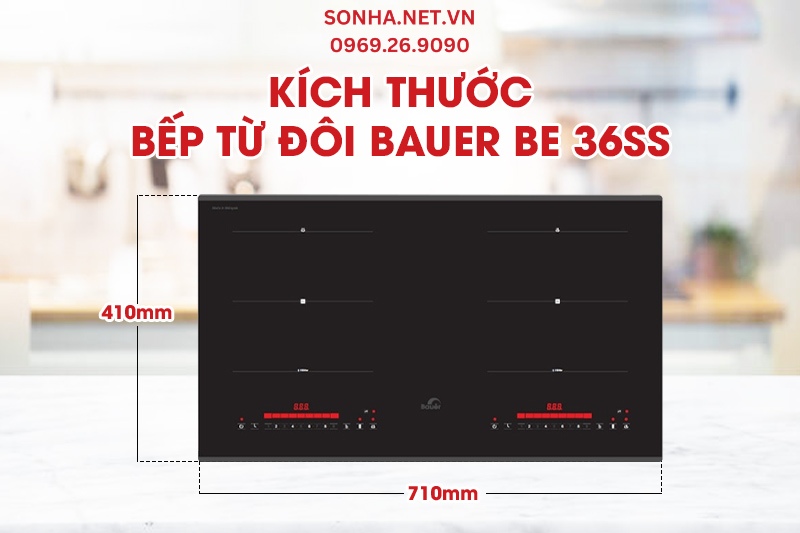 K&iacute;ch thước bếp từ 2 v&ugrave;ng nấu Bauer BE 36SS