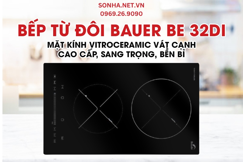Bếp từ đôi Bauer BE 32DI trang bị mặt kính Vitroceramic cao cấp