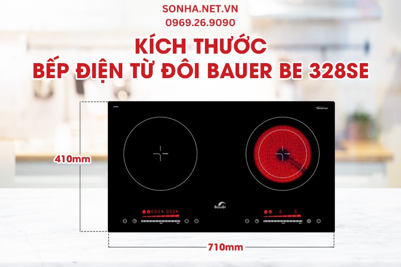 Kích thước bếp điện từ đôi Bauer BE 328SE