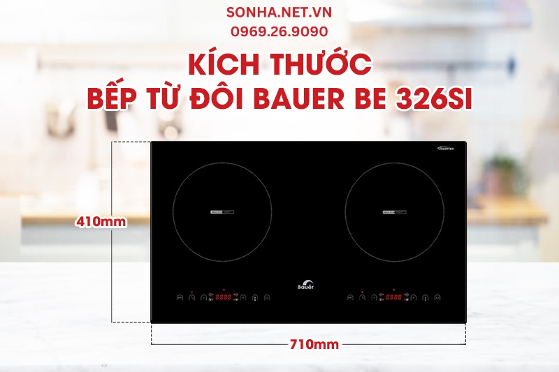 Kích thước bếp từ 2 vùng nấu Bauer BE 326SI