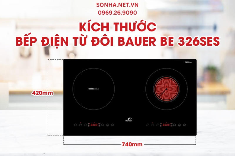 Kích thước bếp điện từ đôi Bauer BE 326SES