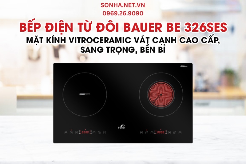 Bếp điện từ đôi Bauer BE 326SES trang bị mặt kính cao cấp