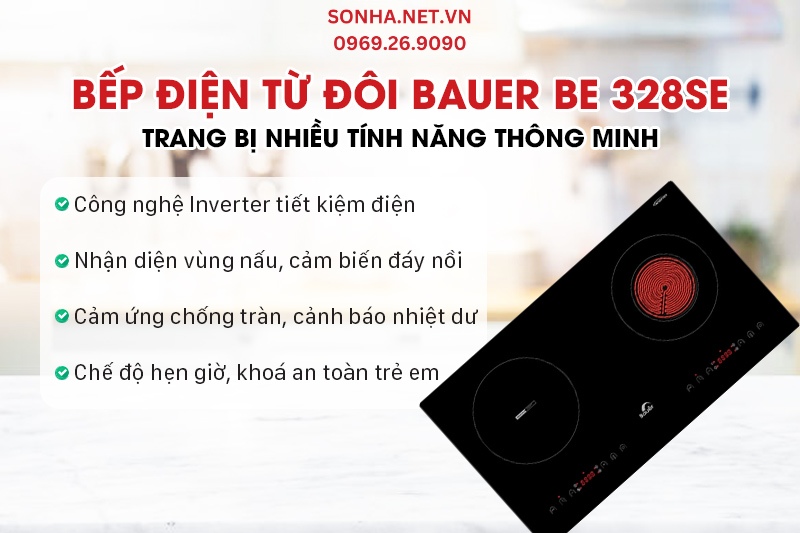 Bếp điện từ đôi Bauer BE 326SES sở hữu nhiều tính năng an toàn