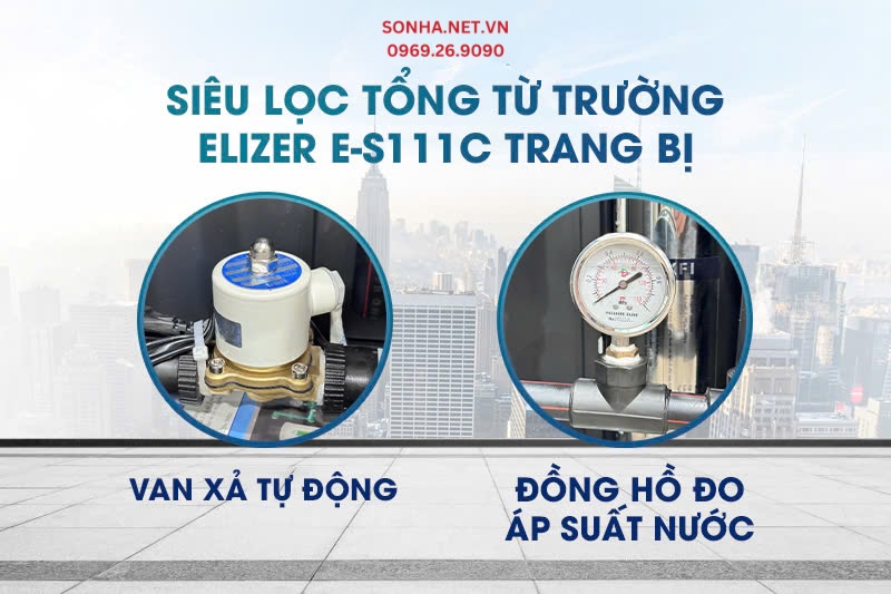 Siêu lọc tổng từ trường Elizer E-S111C trang bị máy bơm và đồng hồ đo áp suất nước