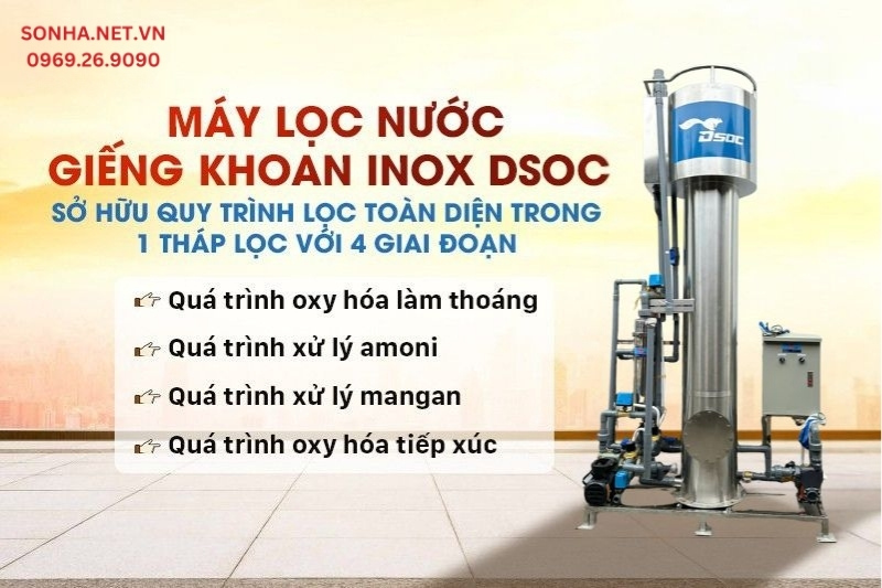 Máy lọc nước giếng khoan inox 5m3 sở hữu quy trình lọc toàn diện