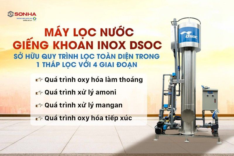 Máy lọc nước giếng khoan inox 5m3 sở hữu quy trình lọc toàn diện