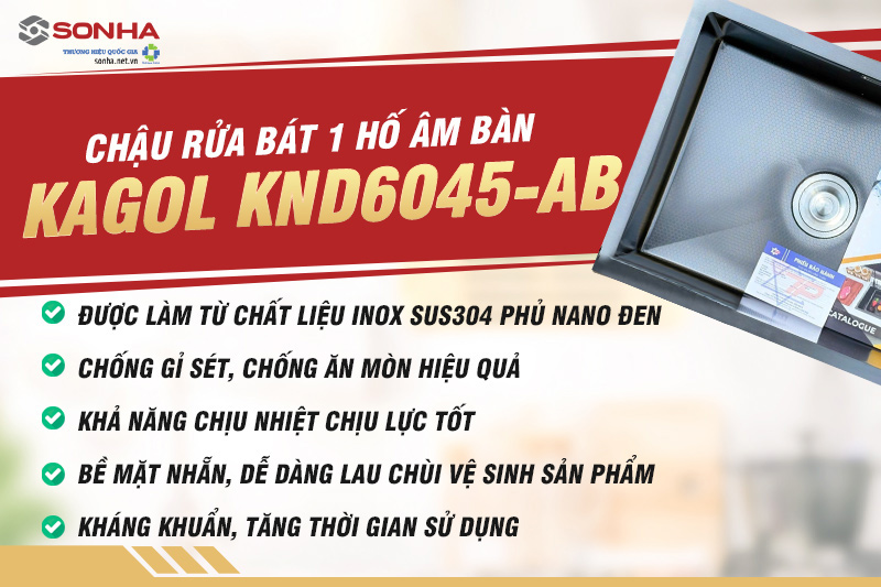 Kagol KND6045-AB được làm từ inox 304 phủ nano đen