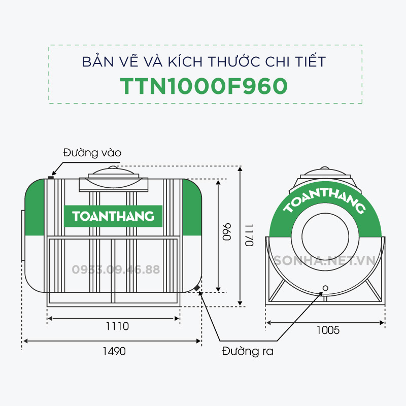 Hình ảnh bồn nước inox Toàn Thắng 1000l ngang (Φ960)2