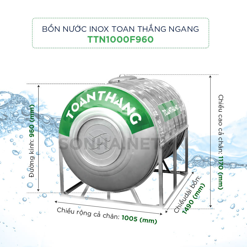 Hình ảnh bồn nước inox Toàn Thắng 1000l ngang (Φ960)