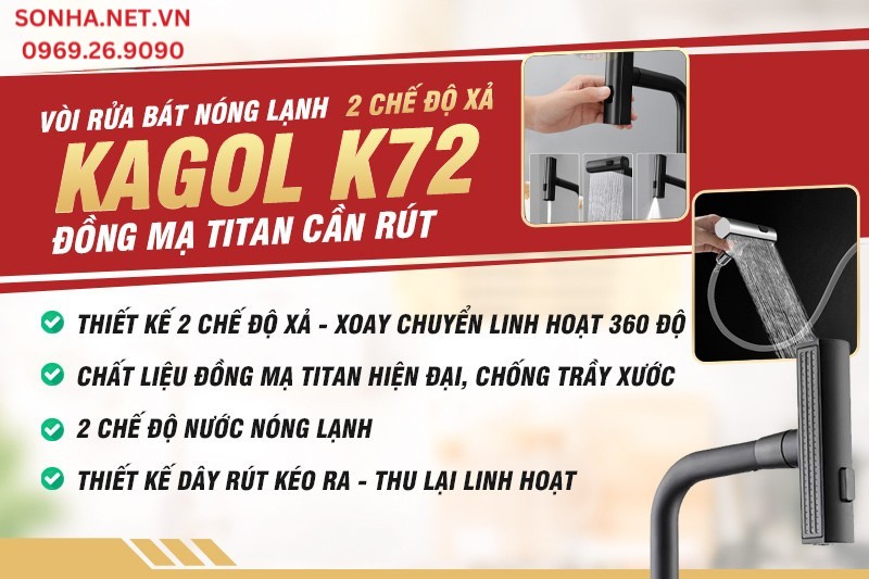 Thiết kế vòi rửa bát K72 với các chế độ xả linh hoạt
