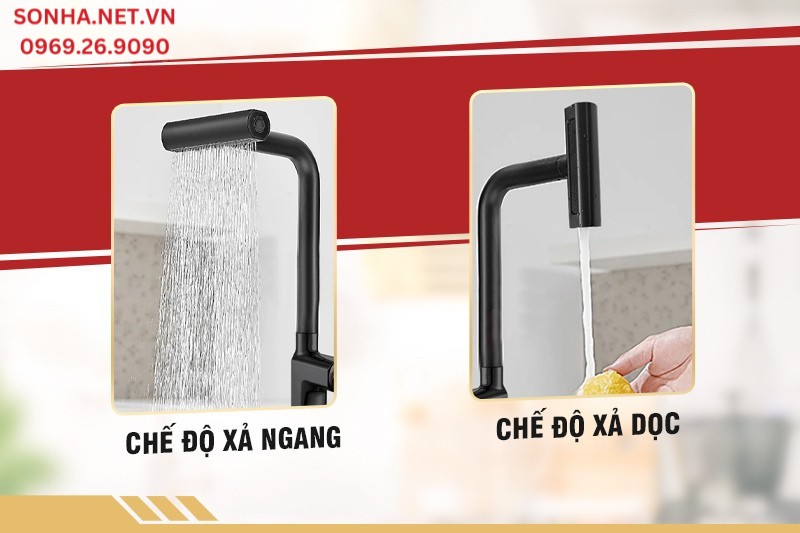Vòi rửa bát nóng lạnh Kagol K72 đồng mạ titan cần rút với 2 chế độ xả linh hoạt