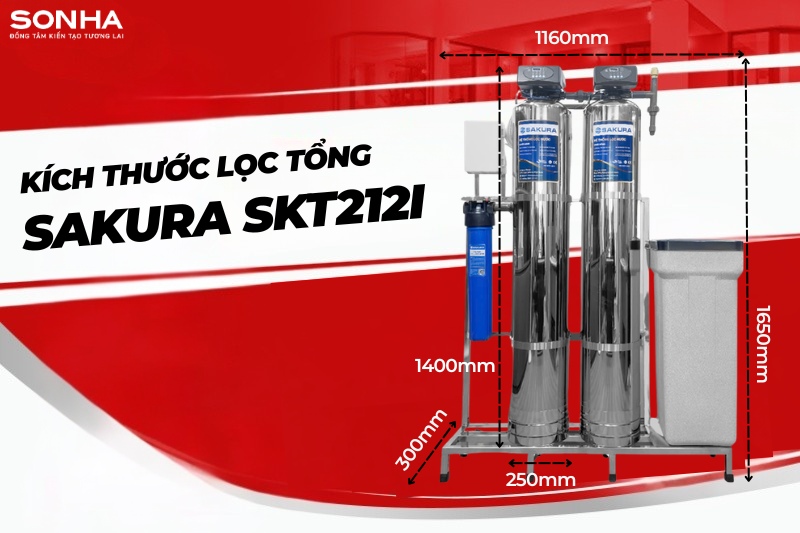 K&iacute;ch thước hệ thống lọc nước đầu nguồn van sục rửa tự động Sakura SKT212I