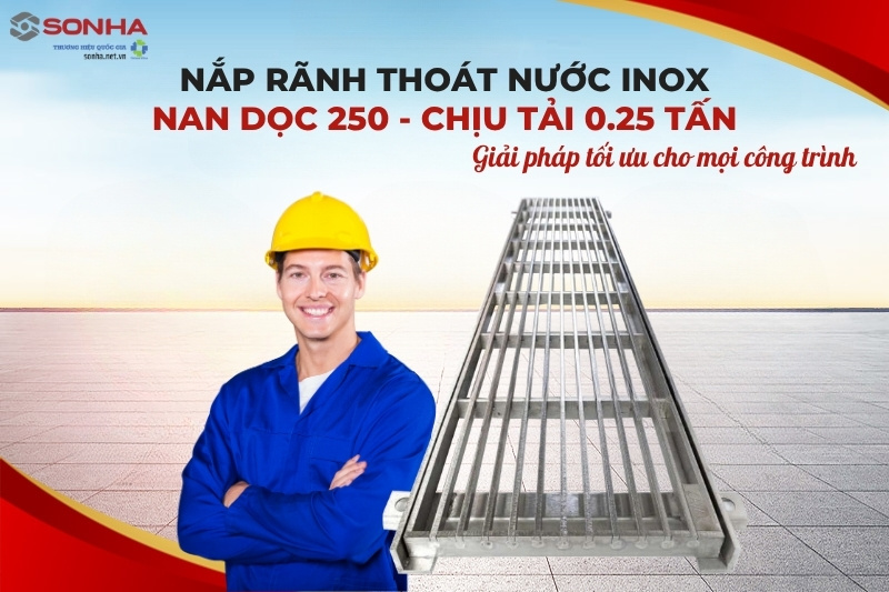 Nắp rãnh thoát nước nan dọc, tiết diện chữ nhật, chiều rộng phủ bì 250mm, chịu tải 250kg