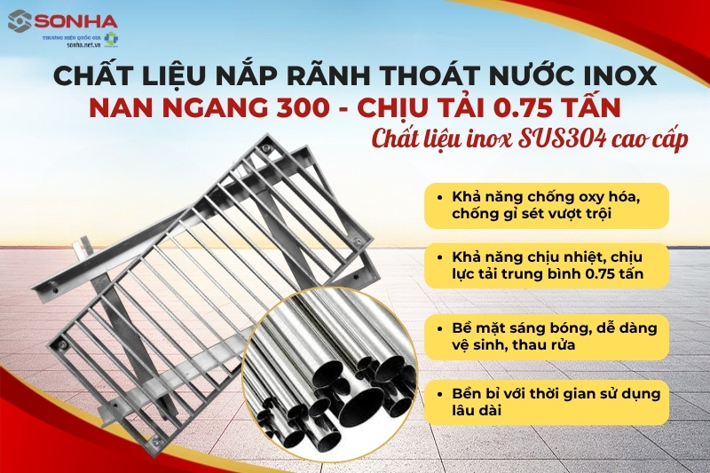 Nắp rãnh thoát nước nan ngang 300 0.75 tấn được làm từ inox 304